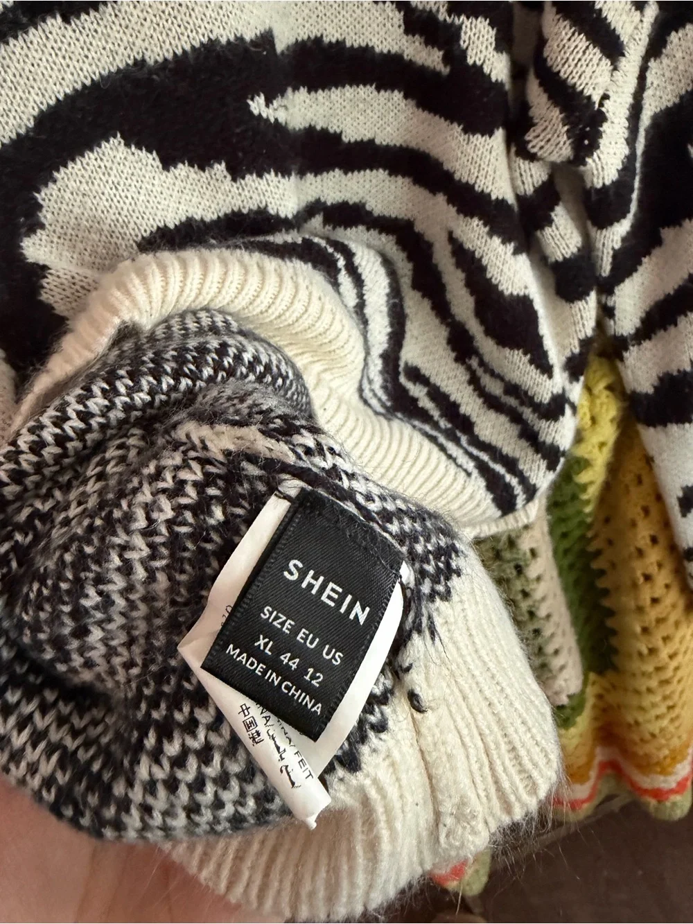 SHEIN Black and Cream Zebra-Print Crewneck Sweater